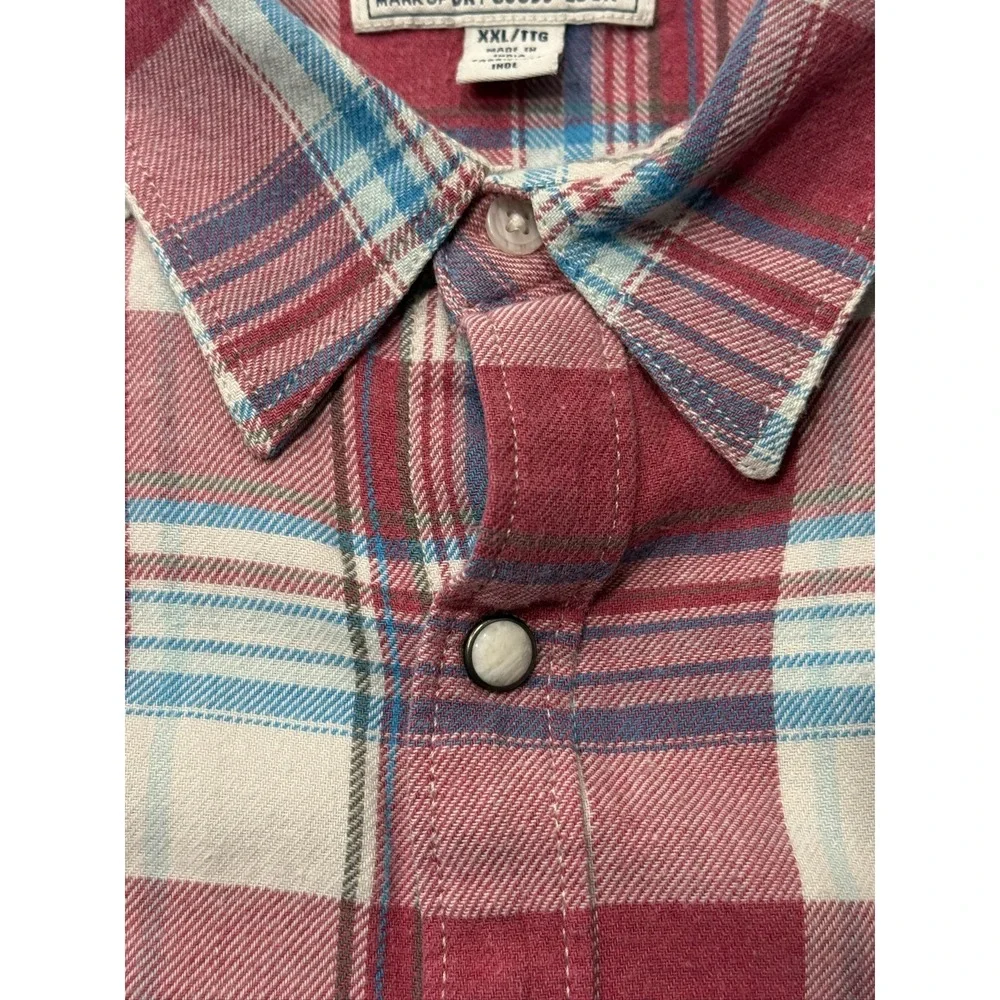 Lucky Brand Men's Red Blue White Plaid Pearl Snap Cotton Short Sleeve XXL_9